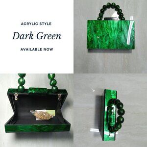 Womens purse handbag tote dark green Acrylic with gold chain